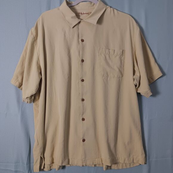 Tommy Bahama Mens XL 100% Silk Shirt  Island Button Up Classic Beige Throwback - Picture 9 of 14